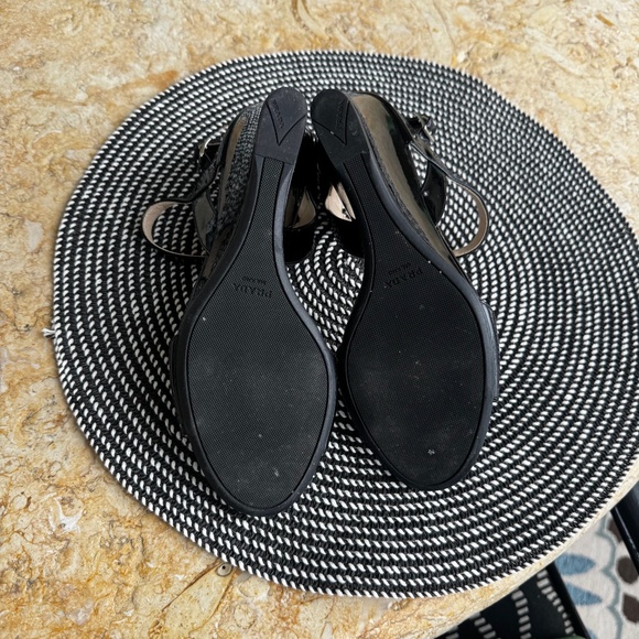Prada Black Patent Open Toe Wedge Sandals, size 36.5 - Picture 6 of 7